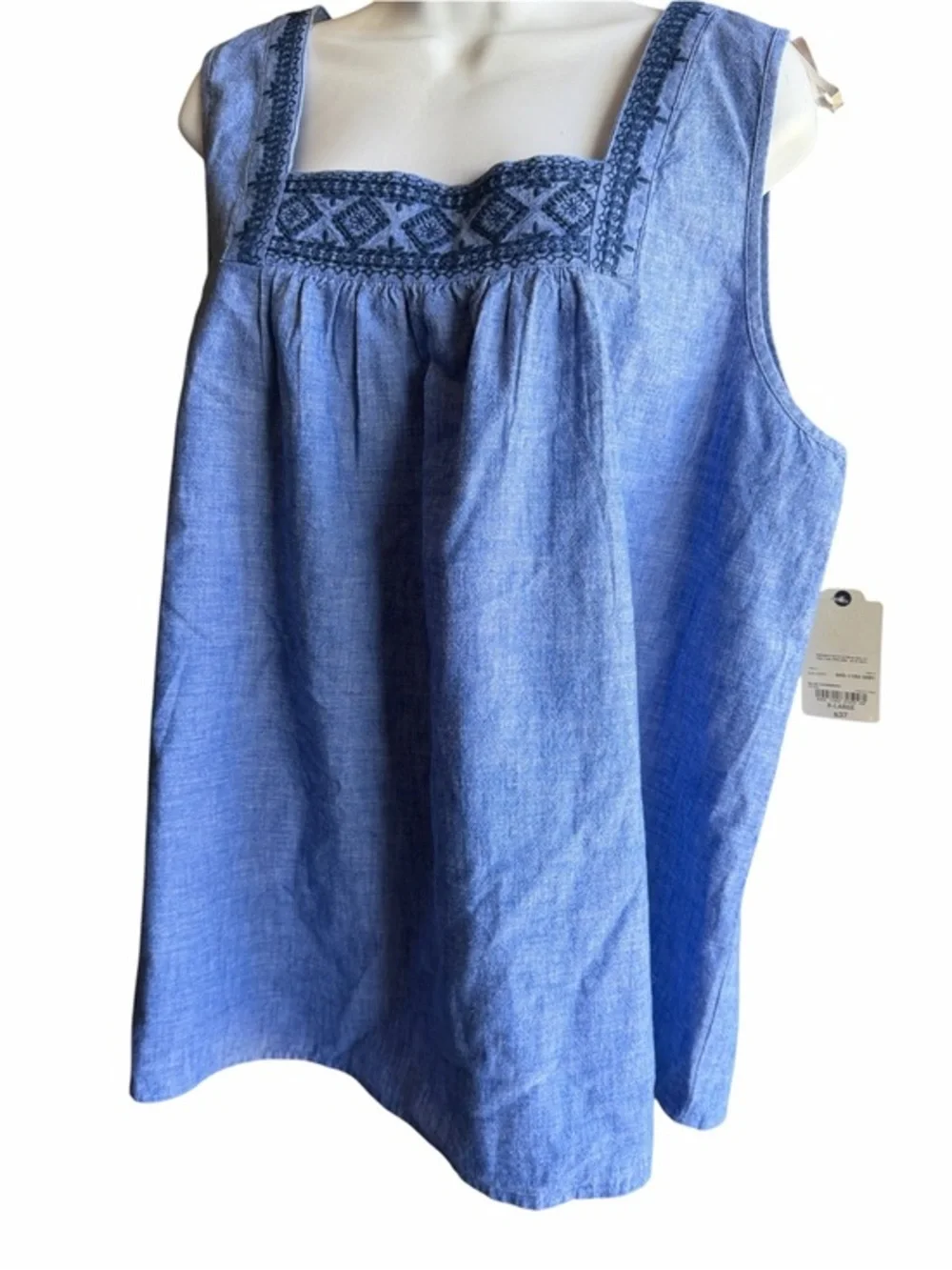St. John's Bay Blue Embroidered Square-Neck Tank